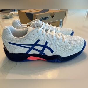 Asics Gel Resolution 8 GS White and Lapis Blue Athletic Tennis Shoes